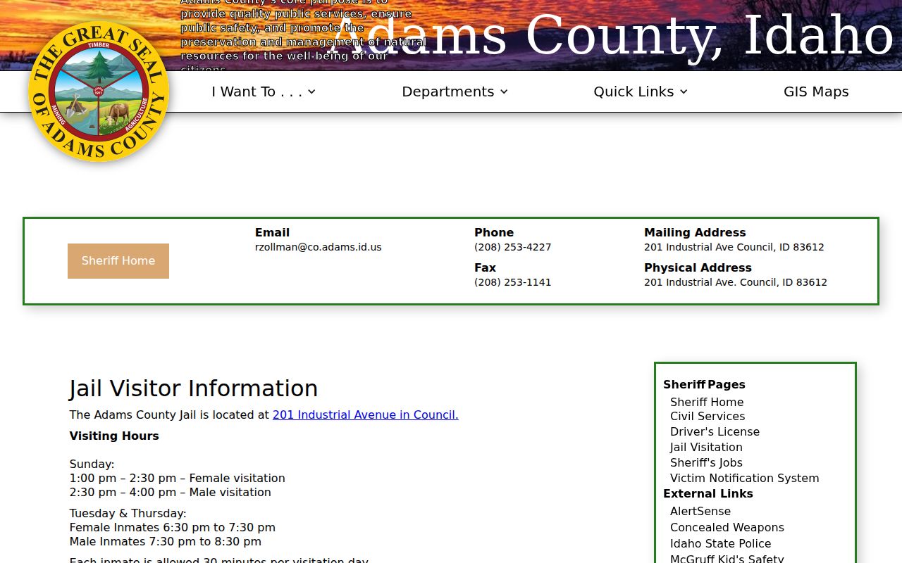 Adams County arrest booking and jail visitor information