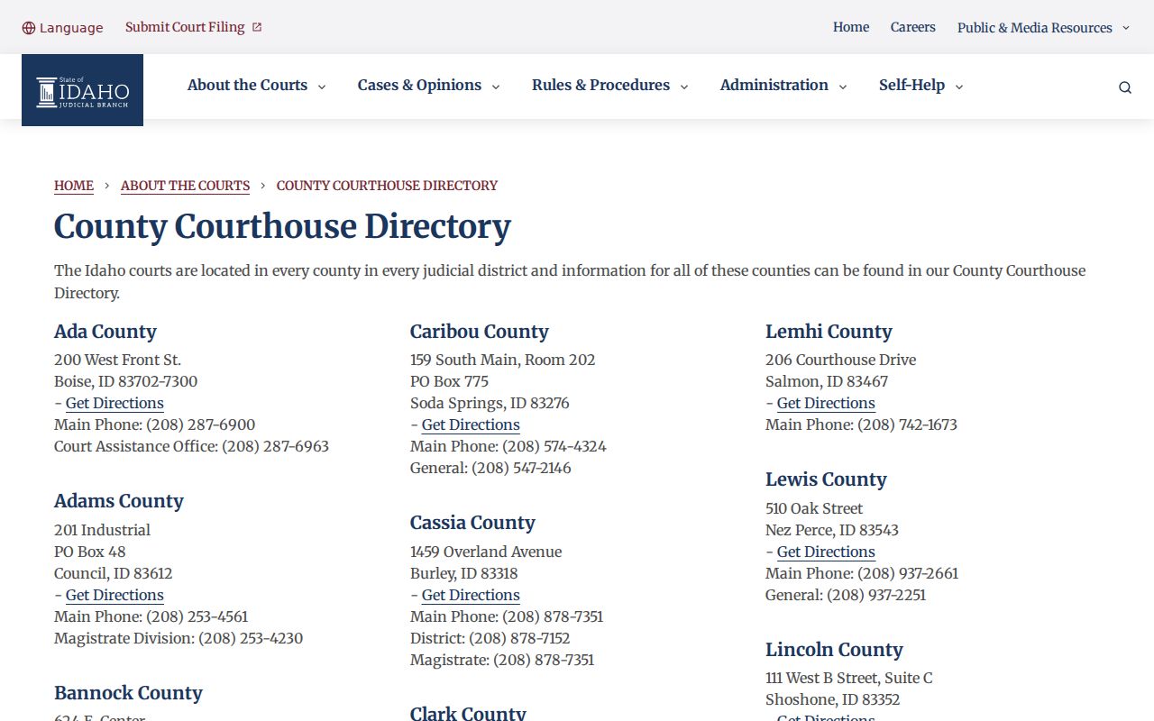 Adams County court case courthouse directory