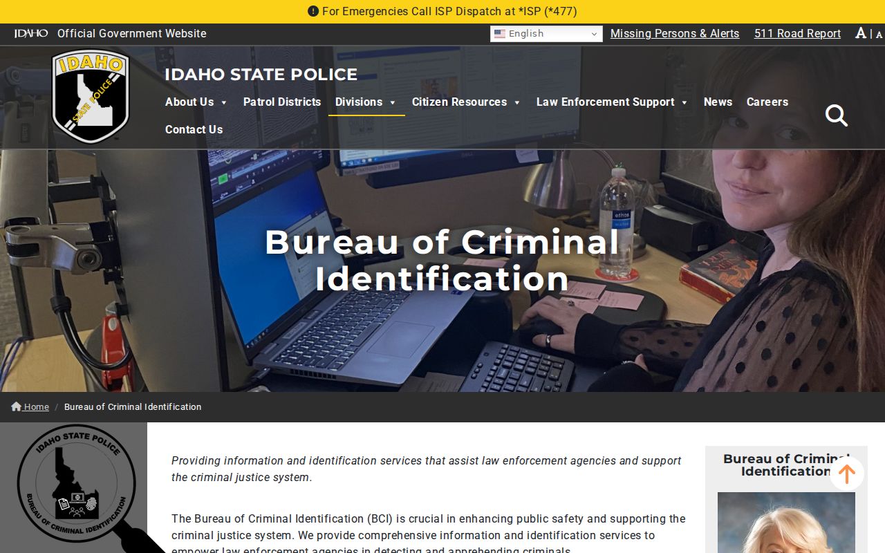 Idaho BCI repository for Adams County criminal history