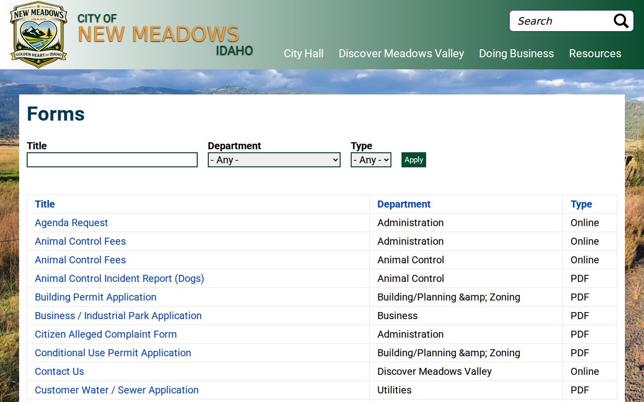 New Meadows public records forms for local record checks