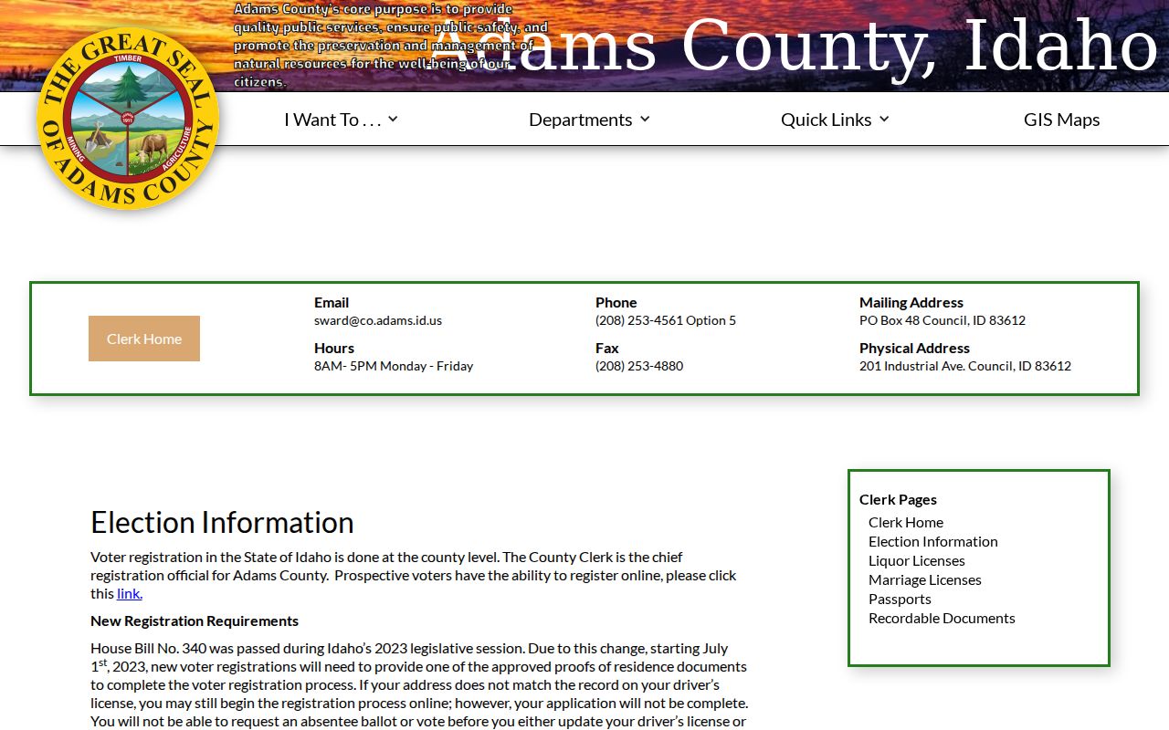 County identification of New Meadows depot and city record office